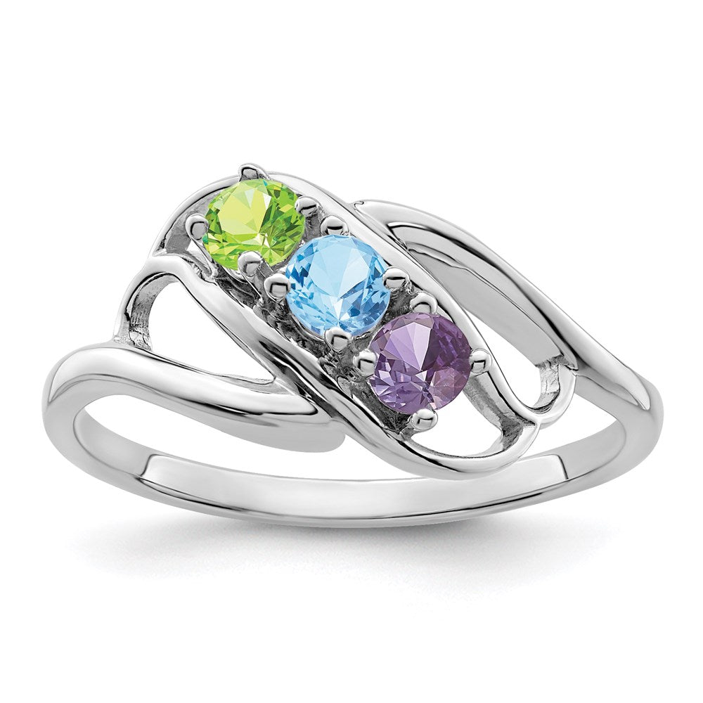 Sterling Silver Rhodium-plated Synthetic 3 Stone Mother's Ring - 50