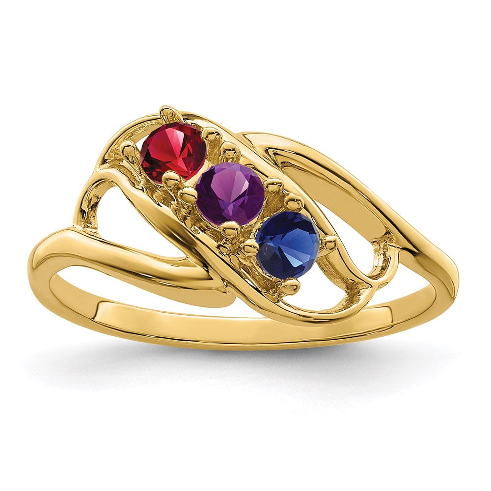 14k Genuine 3 Stone Mother's Ring - 10