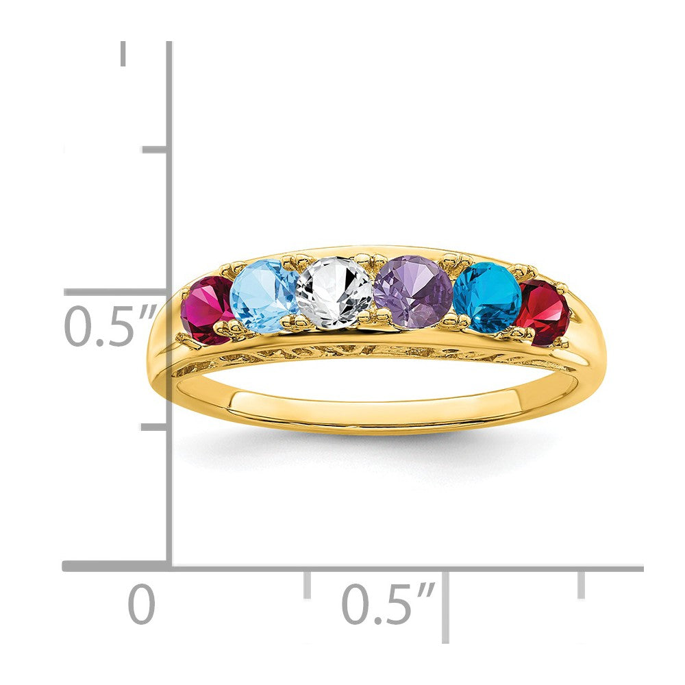 14k Genuine 6 Stone Mother's Ring - 5