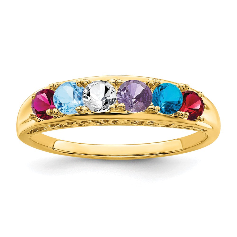 14k Genuine 6 Stone Mother's Ring - 5