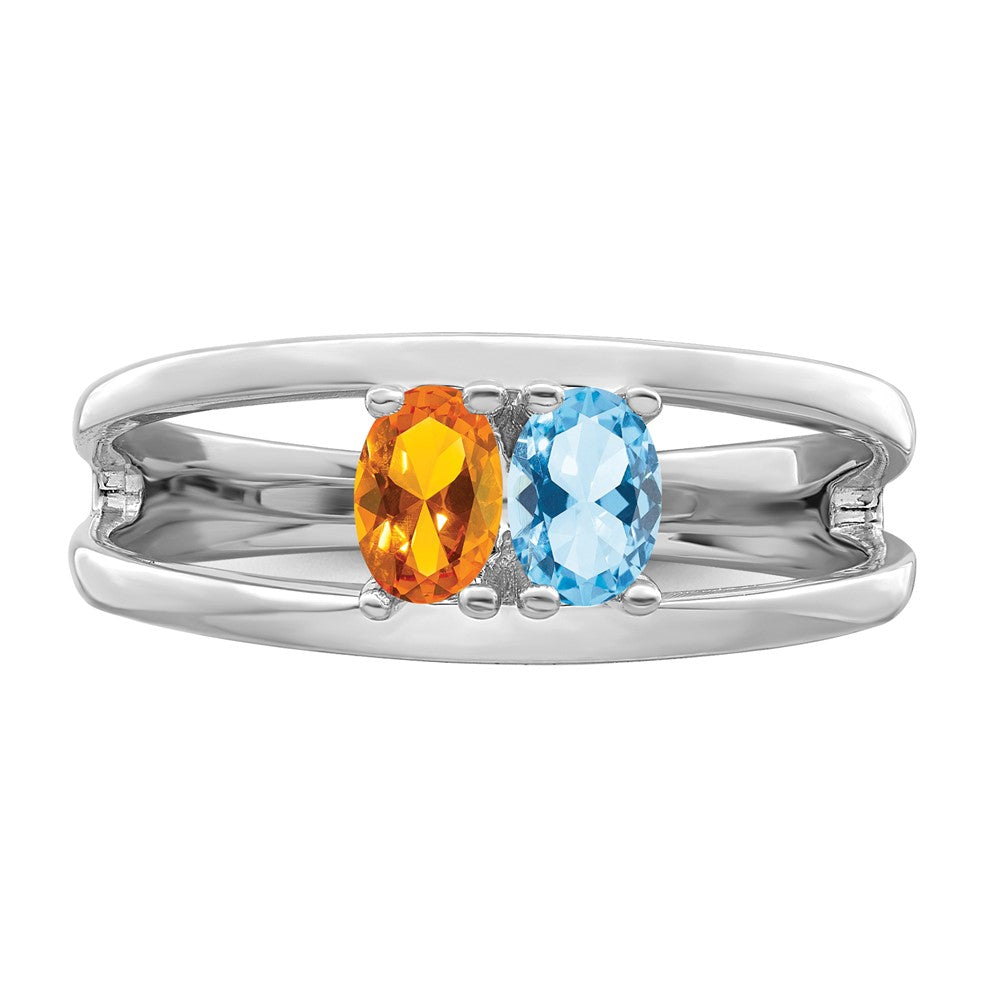 Sterling Silver Rhodium-plated Synthetic 2 Stone Mother's Ring - 36