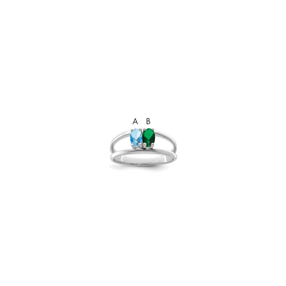 Sterling Silver Rhodium-plated Synthetic 2 Stone Mother's Ring - 36