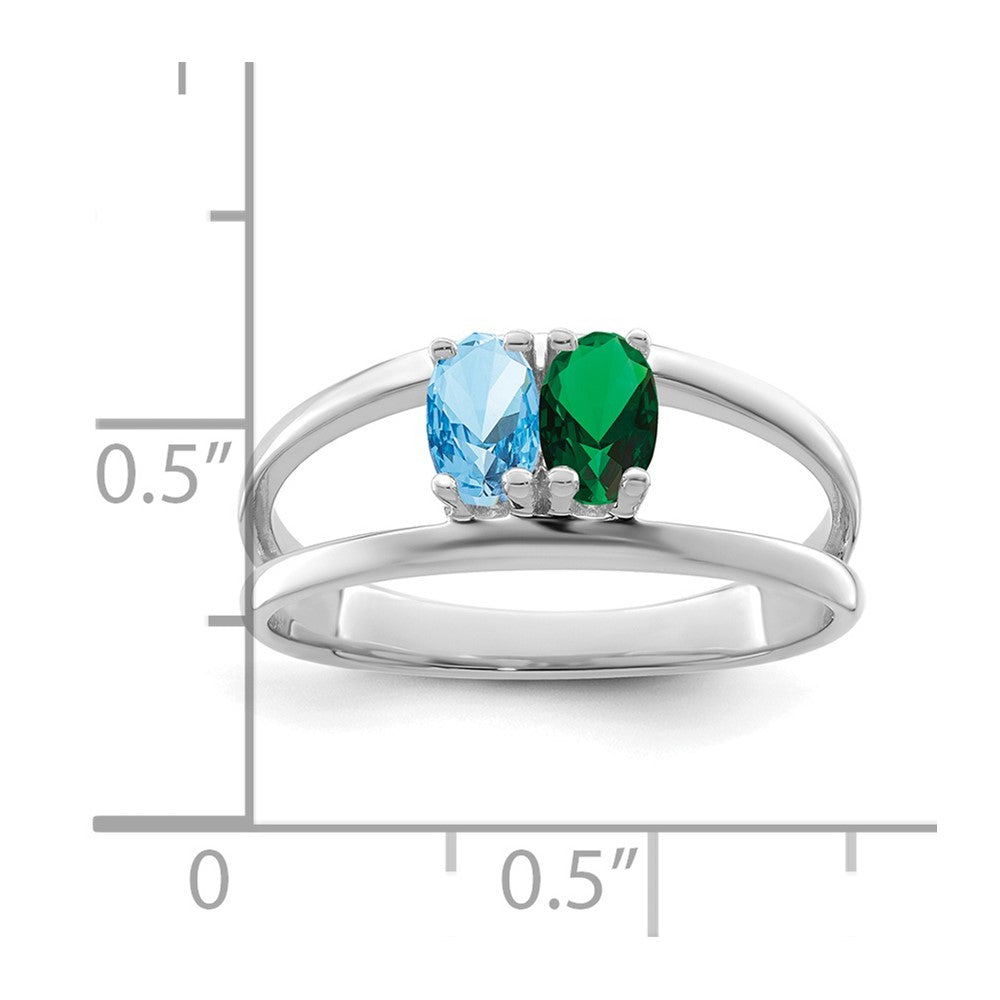 Sterling Silver Rhodium-plated Synthetic 2 Stone Mother's Ring - 36