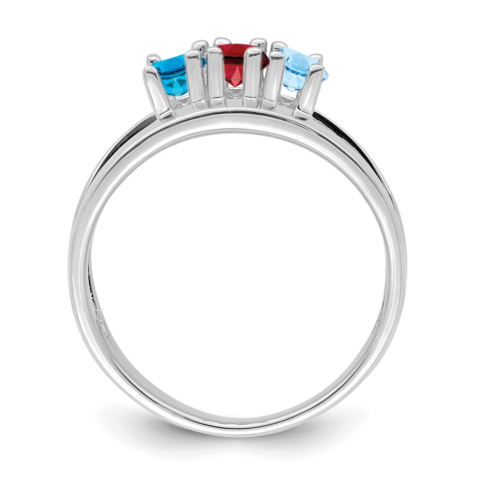 Sterling Silver Rhodium-plated Synthetic 3 Stone Mother's Ring - 26
