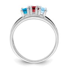 Sterling Silver Rhodium-plated Synthetic 3 Stone Mother's Ring - 24