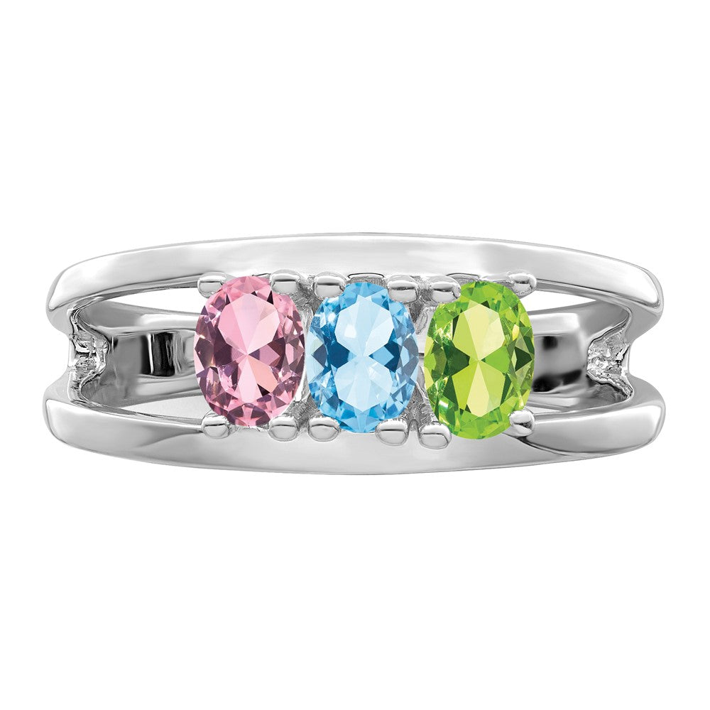 14k White Gold Synthetic Family Jewelry Ring - 19