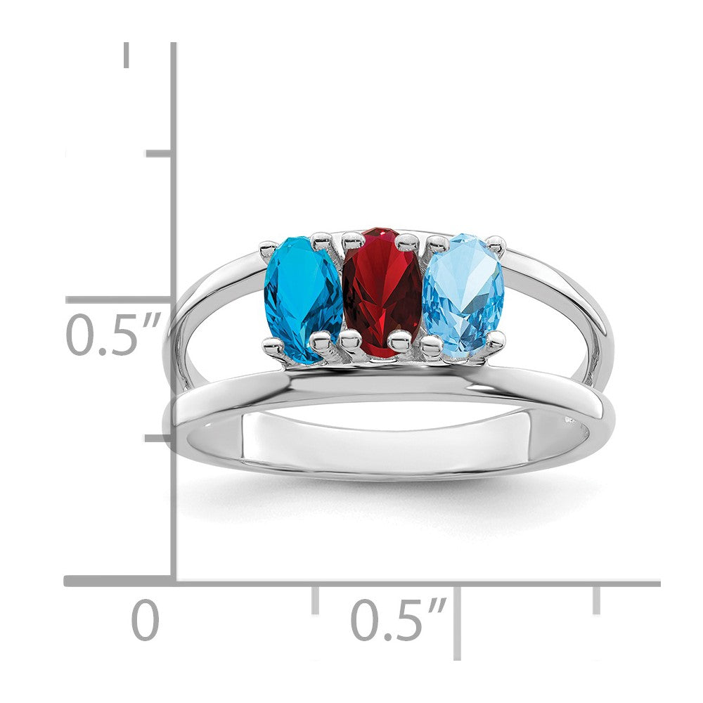 Sterling Silver Rhodium-plated Synthetic 3 Stone Mother's Ring - 24