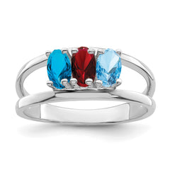 14k White Gold Synthetic Family Jewelry Ring - 19