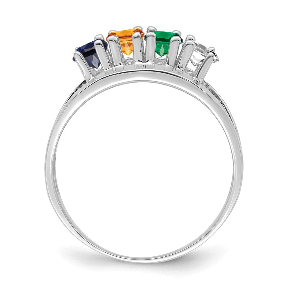 Sterling Silver Rhodium-plated Synthetic 4 Stone Mother's Ring - 86