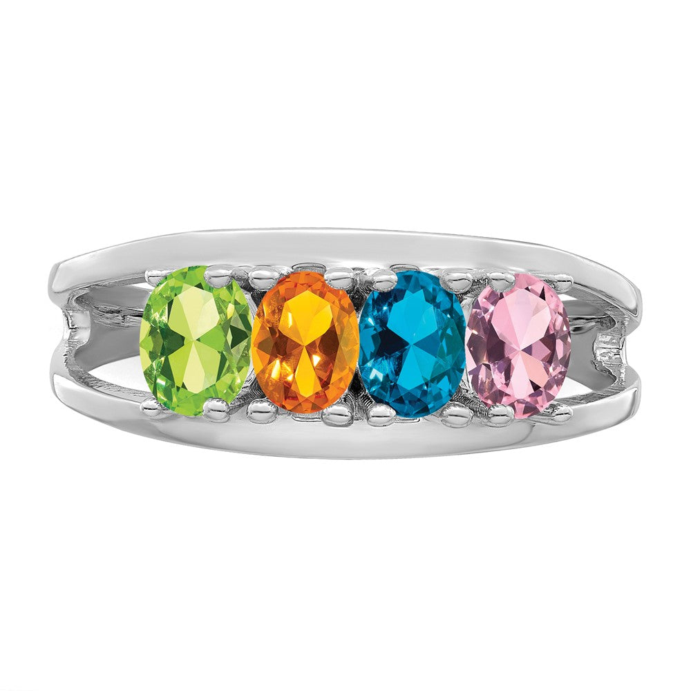 Sterling Silver Rhodium-plated Synthetic 4 Stone Mother's Ring - 86