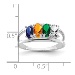 Sterling Silver Rhodium-plated Synthetic 4 Stone Mother's Ring - 85