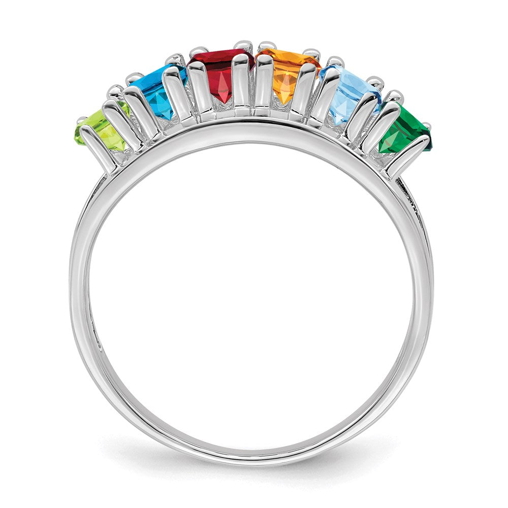 Sterling Silver Rhodium-plated Synthetic 6 Stone Mother's Ring - 23
