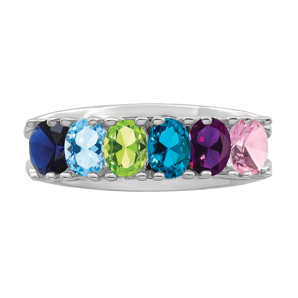Sterling Silver Rhodium-plated Synthetic 6 Stone Mother's Ring - 23