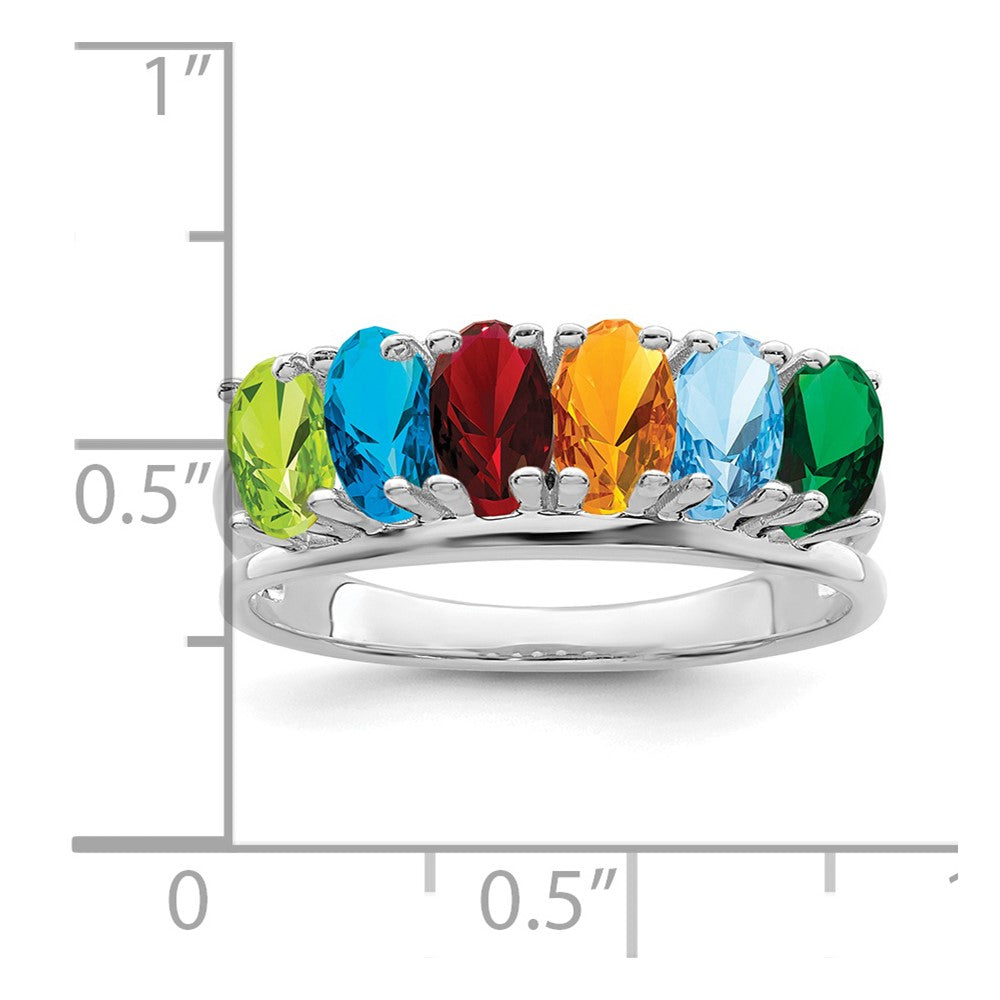 Sterling Silver Rhodium-plated Synthetic 6 Stone Mother's Ring - 23