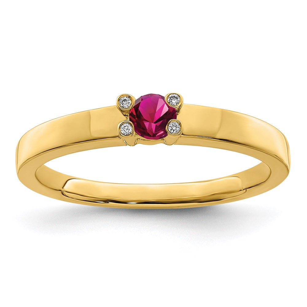 14K Family Jewelry Synthetic Stone & Diamond Set Ring - 13
