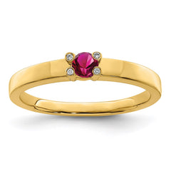 14K Family Jewelry Synthetic Stone & Diamond Set Ring - 13