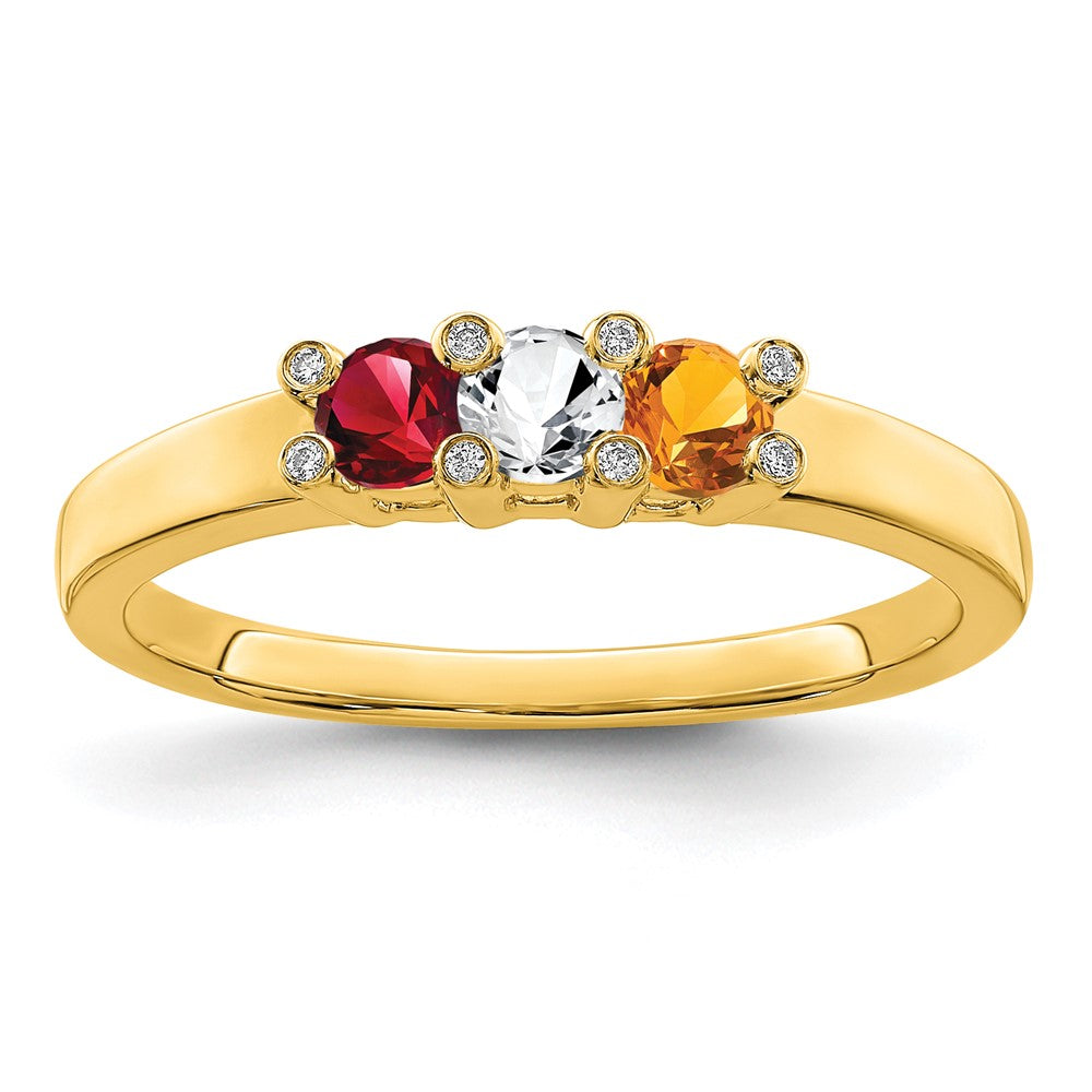 14K Family Jewelry Genuine Stone & Diamond Set Ring - 18