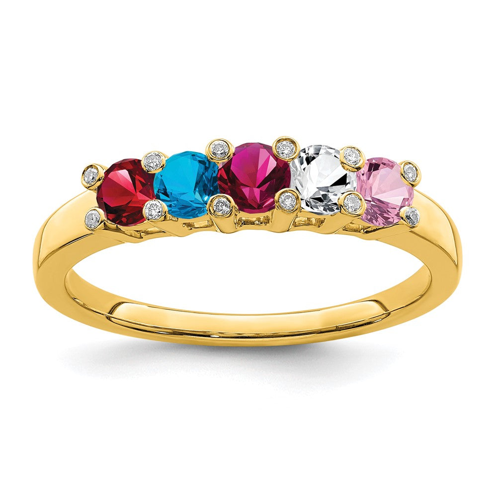14K Family Jewelry Synthetic Stone & Diamond Set Ring - 15