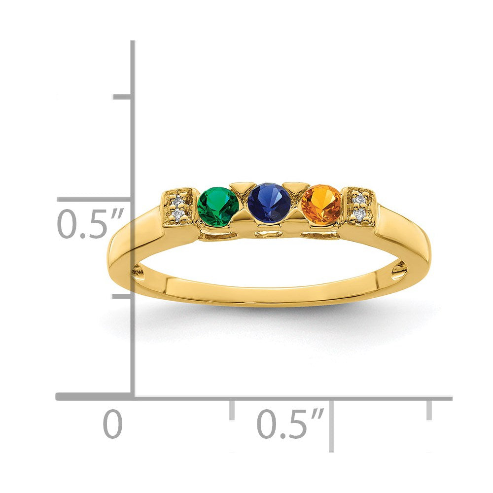 14K Family Jewelry Synthetic Stone & Diamond Set Ring - 16