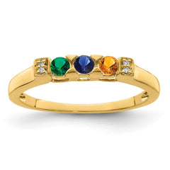 14K Family Jewelry Synthetic Stone & Diamond Set Ring - 16