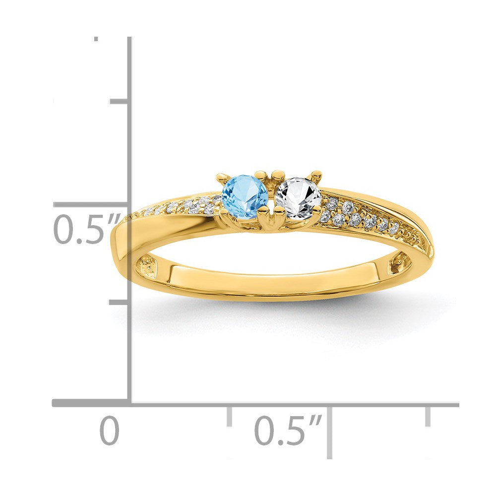 14K Family Jewelry Synthetic Stone & Diamond Set Ring - 12