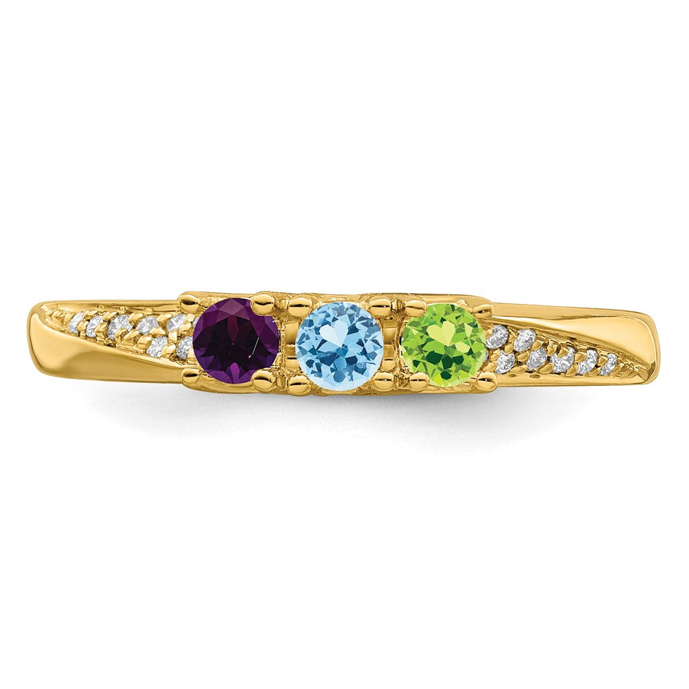 14K Family Jewelry Synthetic Stone & Diamond Set Ring - 14