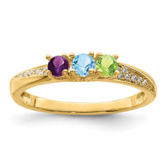 14K Family Jewelry Synthetic Stone & Diamond Set Ring - 14