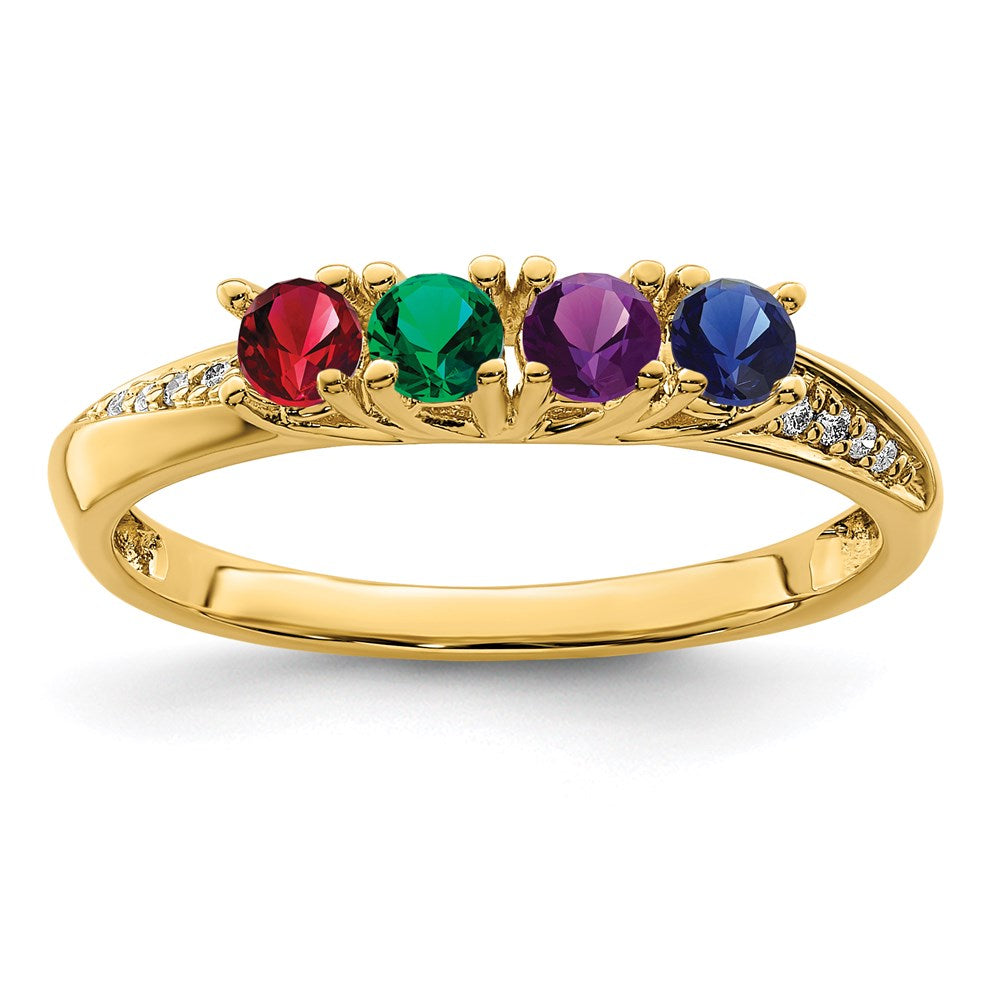 14K Family Jewelry Synthetic Stone & Diamond Set Ring - 10