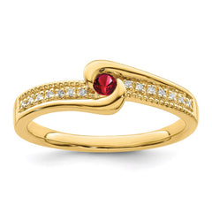 14K Family Jewelry Genuine Stone & Diamond Set Ring - 19