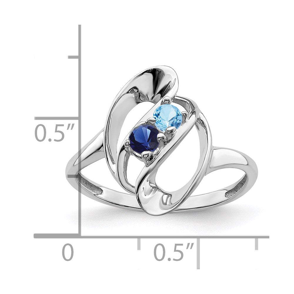 Sterling Silver Rhodium-plated Synthetic 2 Stone Mother's Ring - 61