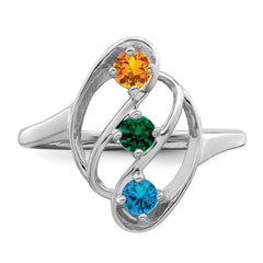 Sterling Silver Rhodium-plated Synthetic 3 Stone Mother's Ring - 69