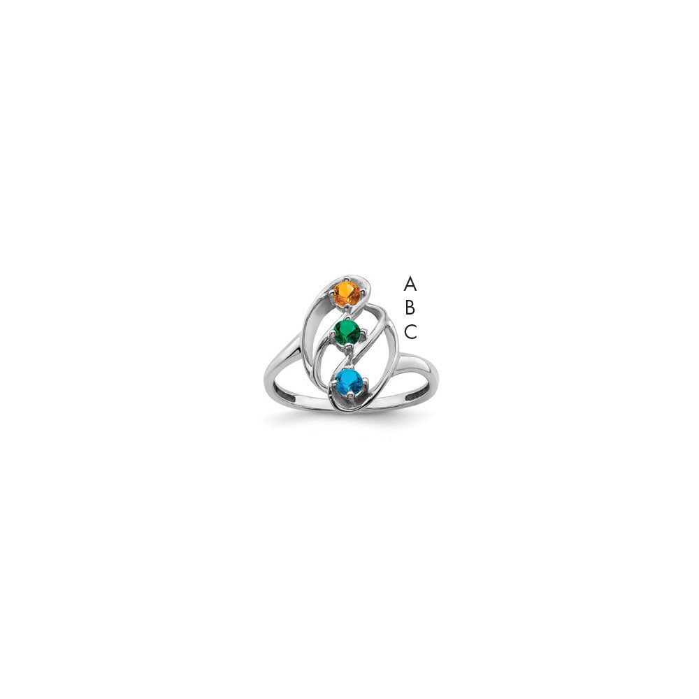 Sterling Silver Rhodium-plated Synthetic 3 Stone Mother's Ring - 73