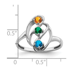 Sterling Silver Rhodium-plated Synthetic 3 Stone Mother's Ring - 73