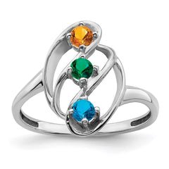 Sterling Silver Rhodium-plated Synthetic 3 Stone Mother's Ring - 73