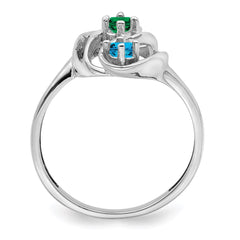 Sterling Silver Rhodium-plated Synthetic 3 Stone Mother's Ring - 67