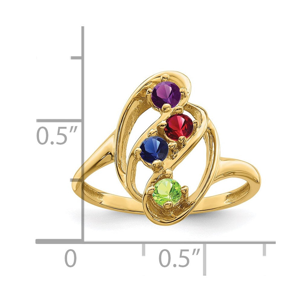 14k Genuine 4 Stone Mother's Ring - 10