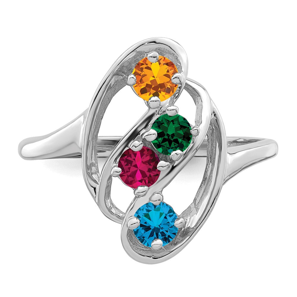 10k White Gold Polished 4-Stone Mothers Ring Mounting - 3