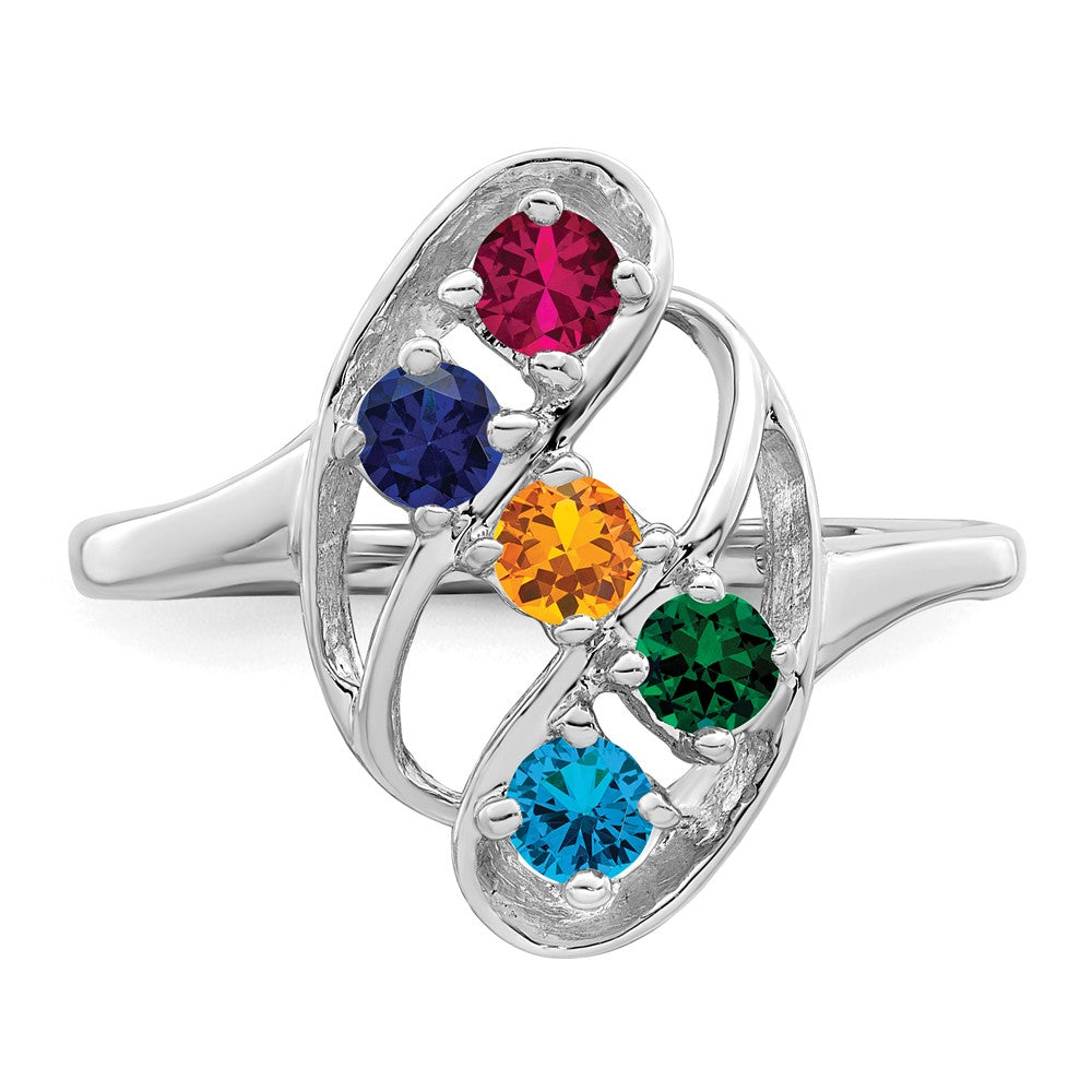 Sterling Silver Rhodium-plated Synthetic 5 Stone Mother's Ring - 23