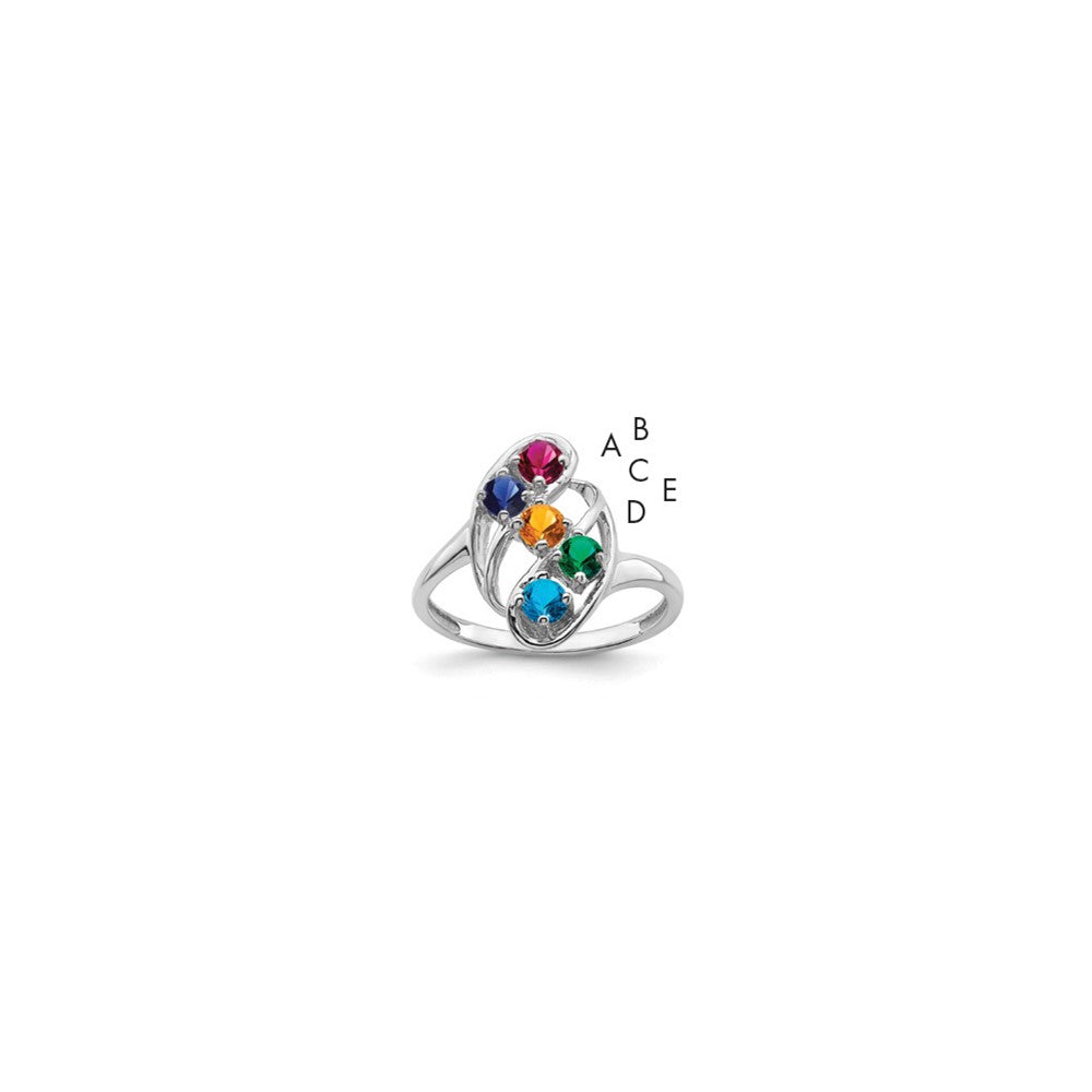Sterling Silver Rhodium-plated Synthetic 5 Stone Mother's Ring - 23