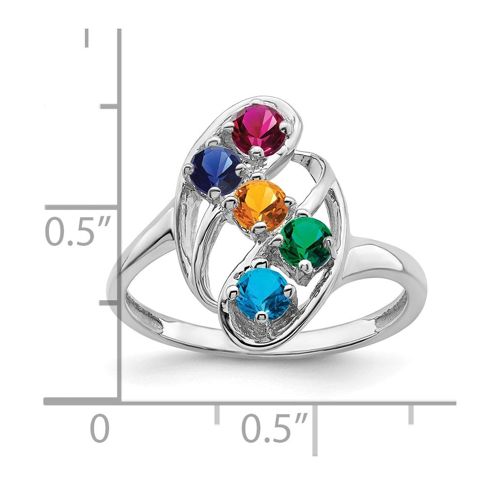 Sterling Silver Rhodium-plated Synthetic 5 Stone Mother's Ring - 22