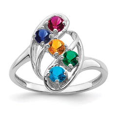 Sterling Silver Rhodium-plated Synthetic 5 Stone Mother's Ring - 23