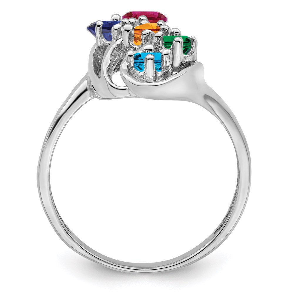 Sterling Silver Rhodium-plated Synthetic 5 Stone Mother's Ring - 23