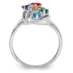 Sterling Silver Rhodium-plated Synthetic 5 Stone Mother's Ring - 23