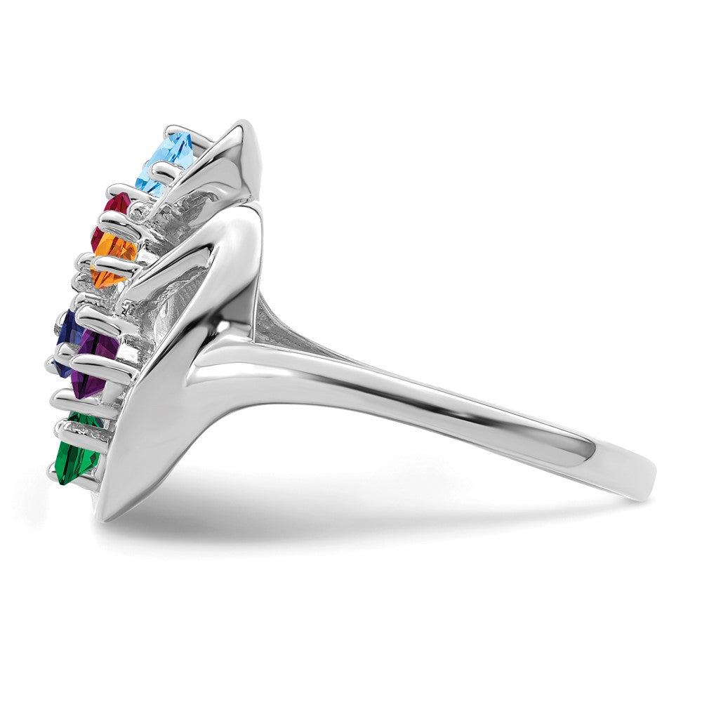 Sterling Silver Rhodium-plated Synthetic 6 Stone Mother's Ring - 38