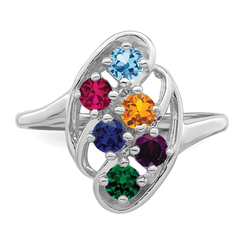 Sterling Silver Rhodium-plated Synthetic 6 Stone Mother's Ring - 37