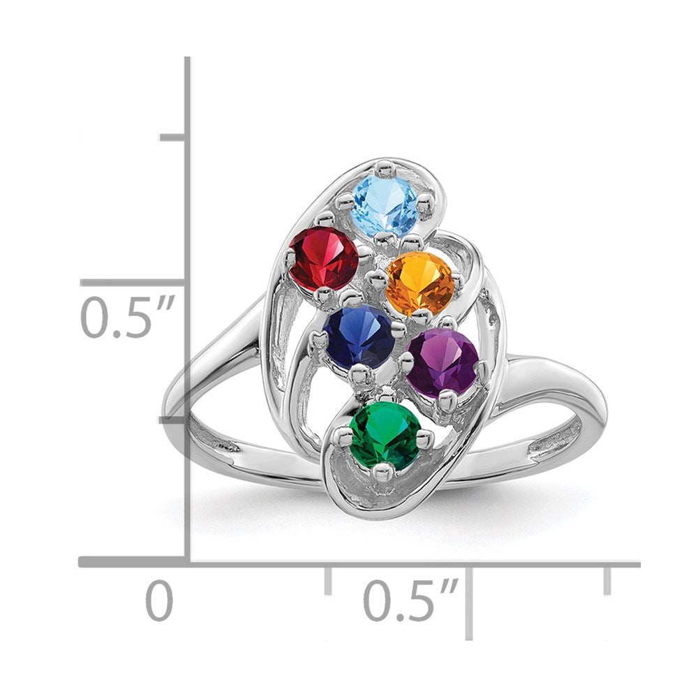 Sterling Silver Rhodium-plated Synthetic 6 Stone Mother's Ring - 38