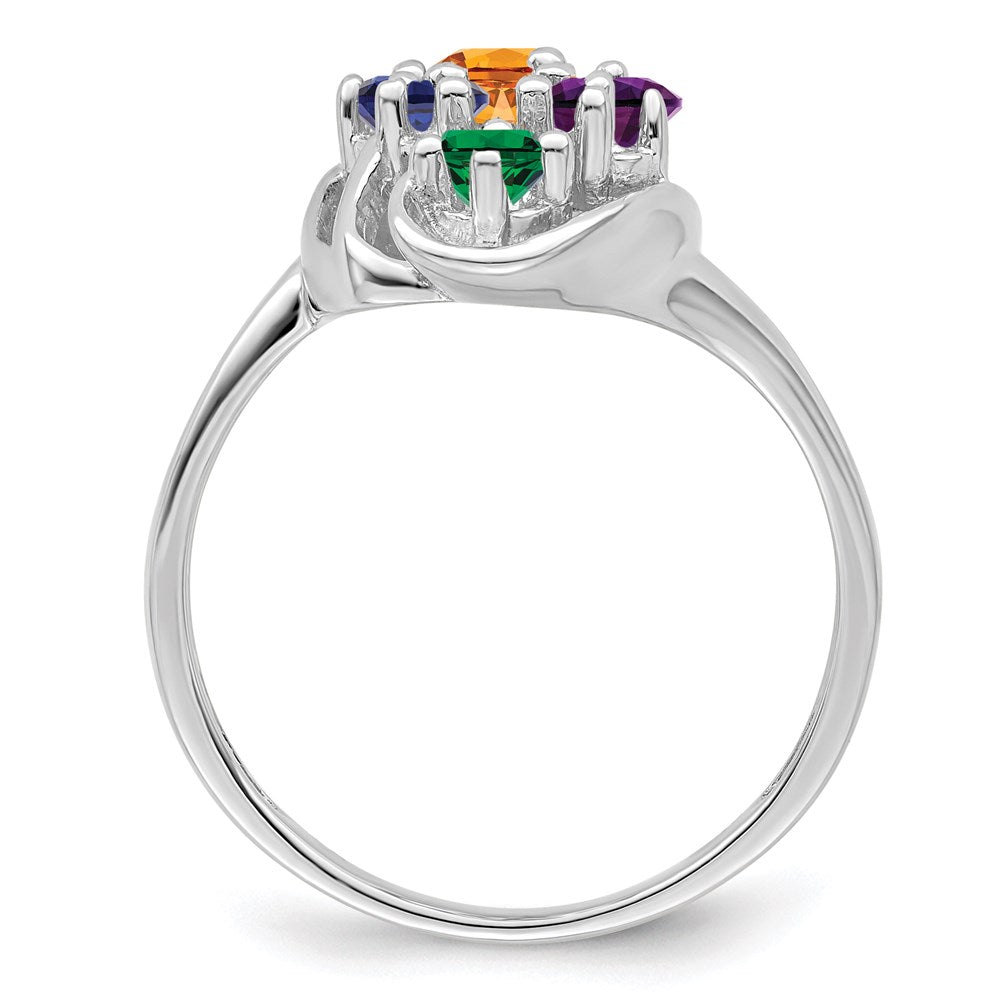 Sterling Silver Rhodium-plated Synthetic 6 Stone Mother's Ring - 38