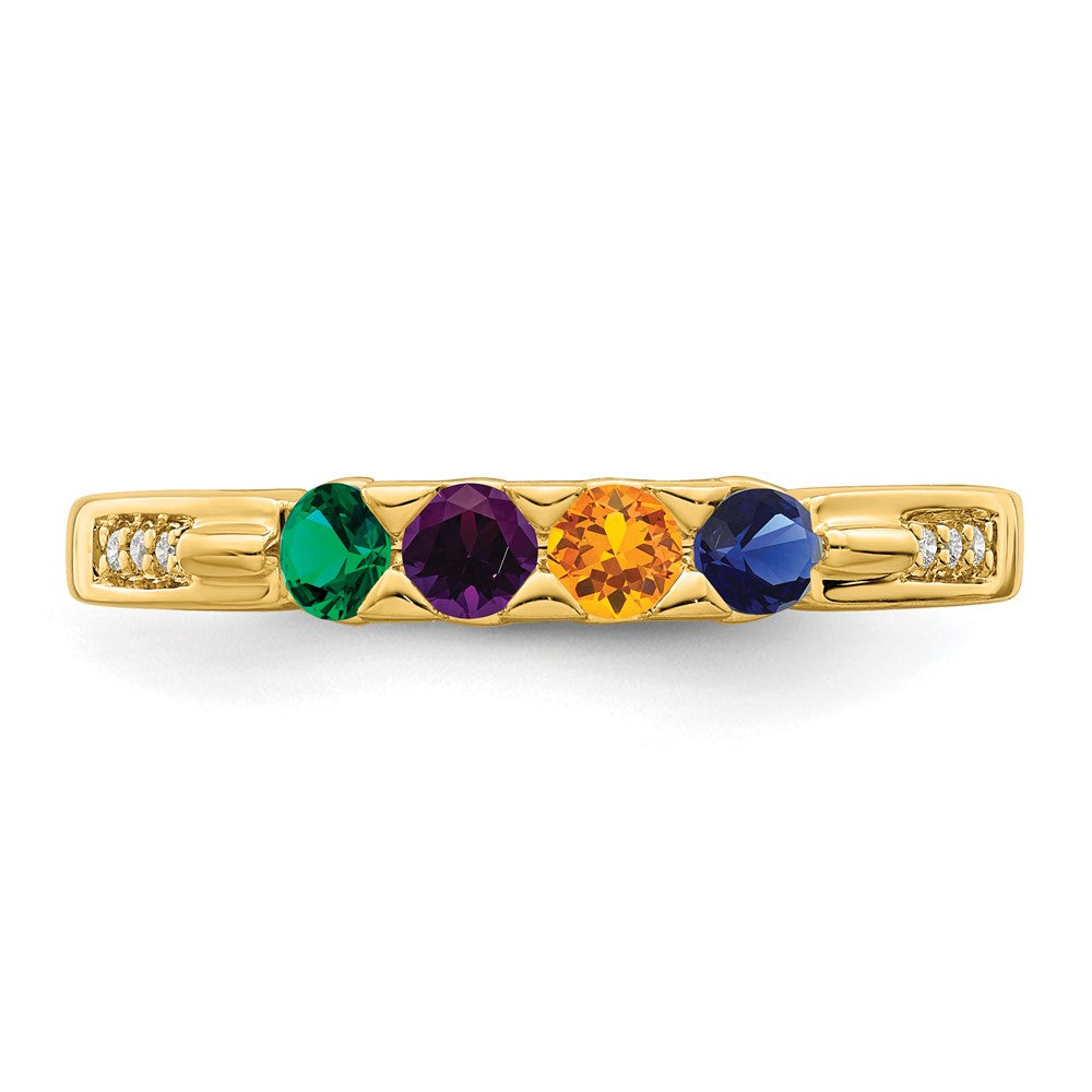 14K Family Jewelry Synthetic Stone & Diamond Set Ring - 23