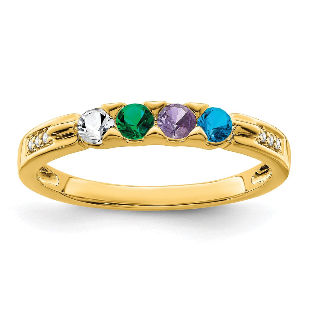 14K Family Jewelry Synthetic Stone & Diamond Set Ring - 23