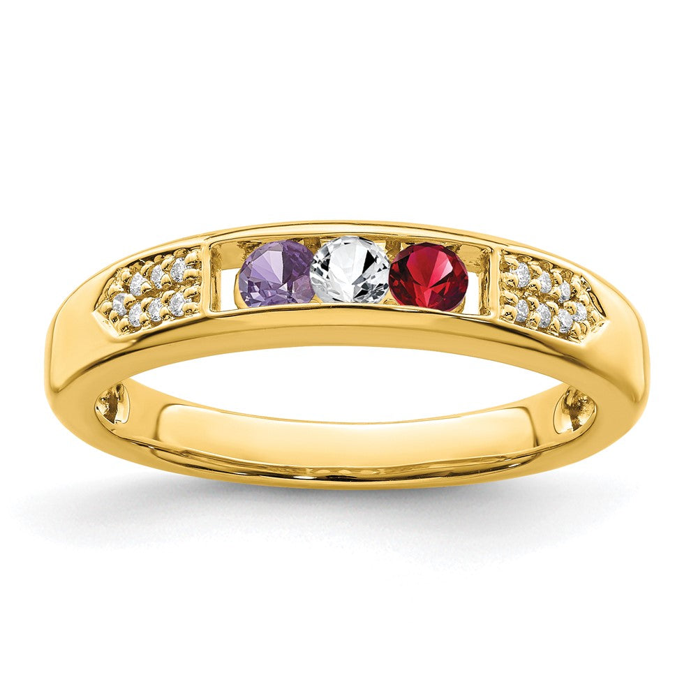 14K Family Jewelry Synthetic Stone & Diamond Set Ring - 25